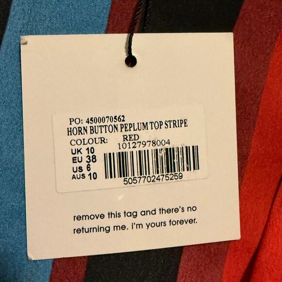 Missguided multi-colored striped button-down blouse with ruffled hem size 6 NWT - Picture 3 of 4